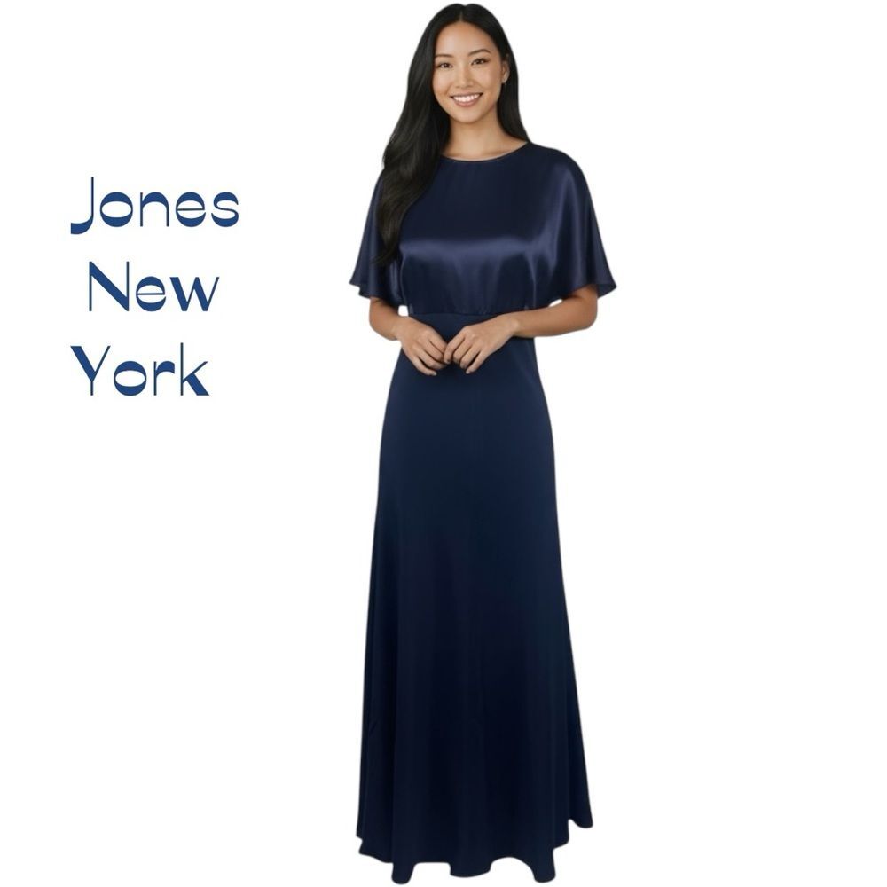 Jones New York Satin Blue Maxi Dress NWT Size 8P Evening Party Occasion